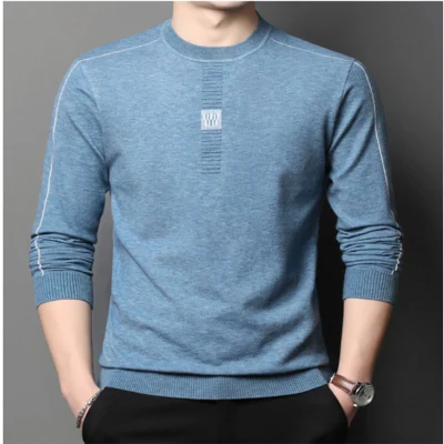 Langarm-Strick-T-Shirt für Herren mit individuellem Logo, Frühling und Herbst, neues Unterhemd, einfarbig, dünner Herren-Pullover mit rundem Kragen